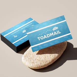 Sjabloon voor visitekaartjes modern paddenlogo | Leuk blauw visitekaartje met e-mailpictogram | Bewerkbaar ontwerp voor digitaal visitekaartje