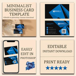 Sjabloon voor modern blauw geometrisch visitekaartje | Professioneel bewerkbaar visitekaartjeontwerp | Afdrukbare digitale download