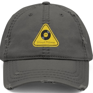 Vinyl Vibes Embroidered Dad Hat Distressed Cap for Vinyl Lovers Music Aesthetic Hat Retro Style Gift for DJ Record Collectors Ravers