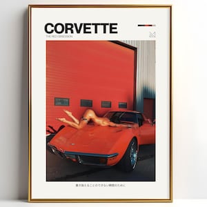 Corvette C3 Poster Retro Car Wall Art Classic Red Corvette Print Muscle Car Poster Man Cave Garage Decor Vintage Car Art for Collectors
