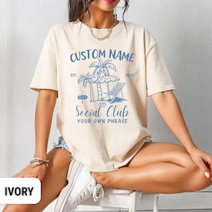 Custom Name Social Club Shirt, Luxury Bachelorette Merch, Disco Cowgirl Bach Party Gifts, Coastal Beach Cocktail, Matching Mexico Trip Tee