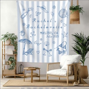 Bachelorette Party Decor, Personalized Beach Tapestry, Bachelorette Weekend Backdrop, Custom Location Party Banner, Bachelorette Coast Sign