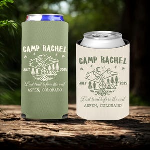 Personalized Camp Bachelorette Can Cooler: Cabin Party Favor
