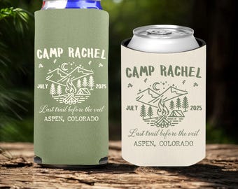 Personalized Camp Bachelorette Can Cooler: Cabin Party Favor