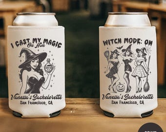 Enfriador de latas personalizado de bruja para despedida de soltera: un recuerdo de novia espeluznante