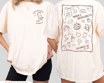 Camiseta personalizada de vaquera para novia en colores cómodos: Camiseta para despedida de soltera con estilo western.