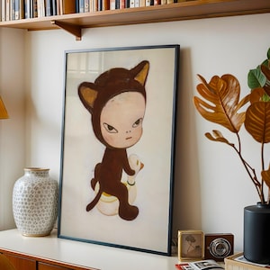 Yoshitomo Nara poster onschadelijke kitty Yoshitomo yoshimoto Nara print telefoonhoesje Cosmic Girl Guitar Girl Yayoi Kusama print wabi sabi Japandi