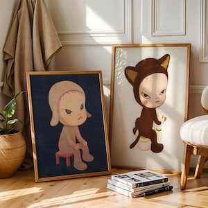 Set van 2 Yoshitomo Nara-poster Harmless Kitty Yoshitomo Yoshimoto Nara print telefoonhoesje Cosmic Girl Yayoi Kusama print wabi sabi Japandi