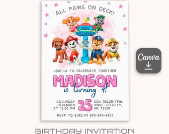 Printable Paw-ty editable invitation, Puppies Birthday invite boy girl, Puppy Party, instant download, Paw Kids Birthday invite template