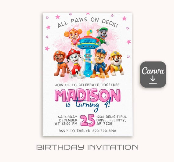 Printable Paw-ty editable invitation, Puppies Birthday invite boy girl, Puppy Party, instant download, Paw Kids Birthday invite template