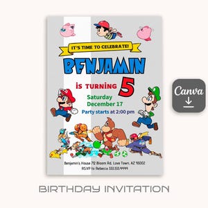 Printable Smash Bros invitation, Fighting Birthday invite, editable invitation, girl birthday, Smash Brothers Party, Video Game Invitation