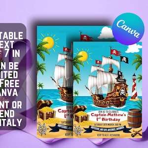 Plantilla de invitación de cumpleaños pirata editable, plantilla de invitación de cumpleaños pirata, plantilla de invitación pirata, plantilla de cumpleaños editable