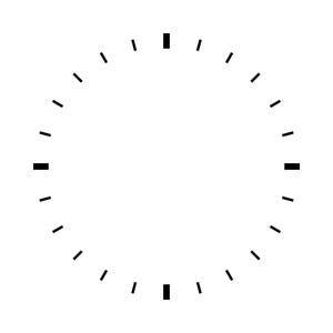 May include: A minimalist clock face design, featuring a white background with black hour and minute markers. The circular dial has short, thin lines for minutes and slightly longer, thicker lines for the hours, creating a clean, modern aesthetic.