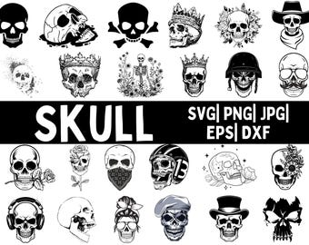 Pacchetto SVG di teschi: file di taglio di scheletri, clipart (download digitale)