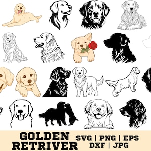 Golden Retriever SVG PNG Bundle: Hand-Drawn Dog Clipart (Digital Download