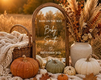 Boho-Herbst-Vorlage für die Schwangerschaftsankündigung, rustikale Spiegel-Social-Media-Präsentation (Digitaler Download)