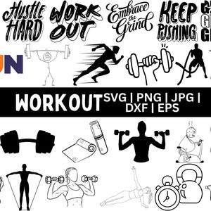 Workout-Svg-Bundle, Fitness-Svg, Fitness-Svg, Übungs-Svg, motivierende Svg, Gym-Zitate, Hustle-Svg, lustiges Training, Gym Cut-Datei, Gym-Zitate,