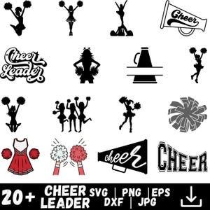 Cheerleader SVG Bundle, Cheer Silhouette, Megaphone, Pom Poms (Digital Files)