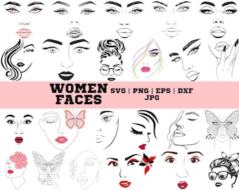 Red Lips Afro Woman Face SVG Bundle: Makeup Cut Files (Digital Download)