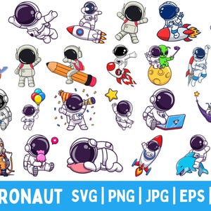 Astronauta Svg, Astronauta lindo Svg, Astronauta con cohete Svg, Globo astronauta Clipart Png, Niño astronauta cohete espacial Svg, Archivo de corte para Cricut