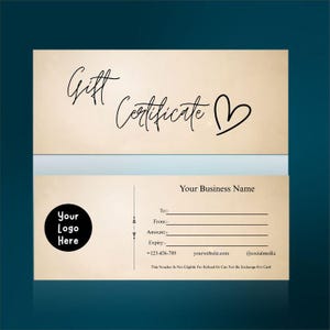 Editable Gift Certificate Template: Small Business Printable (Digital Download 8.5x3.5 inches)