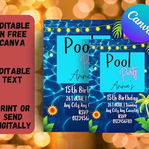 Pool Party Invitation, Text Invitation, Iphone Invitation, Neon Evite, Summer Swimming Pool Party sms, Smartphone, Mobile, Electronic Invite