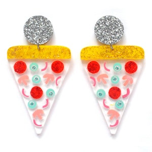 Pizza Earring, Food Earring, Clear Acrylic Earring, Pizza Slice Earring, Pizza Jewelry, Statement Earring, Pizza Slice Earring Resin Earring image 1