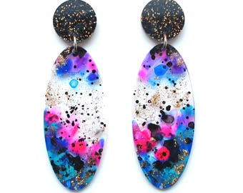 Galaxy Earring, Oval Resin Earring, Abstract Earring, Outer Space Earring, Watercolor Earring, Acrylic Earring, Resin Earring, Resin Jewelry