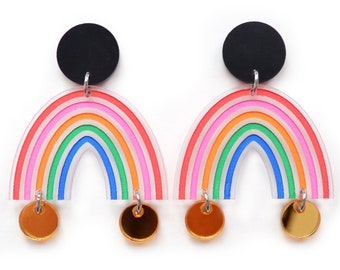 Rainbow Earrings, Laser Cut Earrings, Acrylic Rainbow Earrings, Colorful Earring, Bright Color Earring