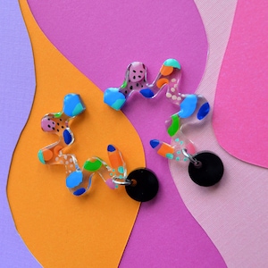 Abstract Art Squiggle Stud Earrings, Abstract Art Earrings, Wavy Earrings, Resin Doodle Earrings, Funky Resin Jewelry