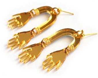 Gold Hands Earrings, Arch Earrings, Abstract Earrings, Laser Cut Statement Earrings, Arch Dangle Earrings