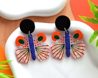 Butterfly Earring, Colorful Statement Earring, Moth Geometric Earring