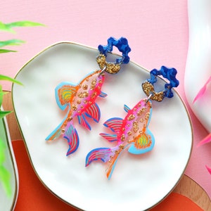 Colorful Neon Glitter Fish Earrings, Koi Earrings, Sea Creature Earrings, Marine Earrings, Sea Life Earrings image 1