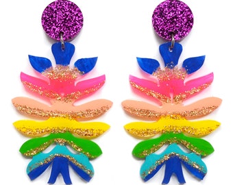 Laser Cut Earring, Acrylic Earring, Resin Earrings, Glitter Earring, Rainbow Earring, Statement Earring, Flower Earring, Perspex Earrings