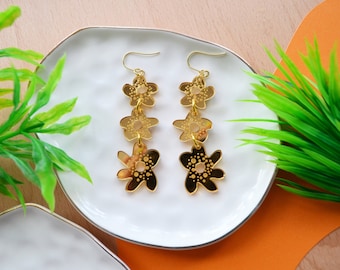 Gold Flower Earrings, Floral Statement Earrings, Flower Jewelry