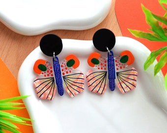 Butterfly Earring, Colorful Statement Earring, Moth Geometric Earring