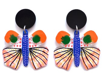 Butterfly Earring, Colorful Statement Earring, Moth Geometric Earring