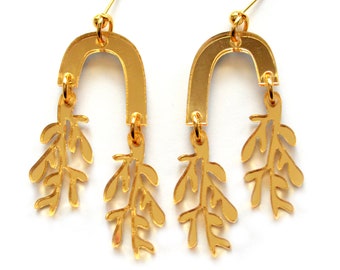 Gold Leaf Earrings, Matisse Earrings, Laser Cut Statement Earrings, Flower Petal Earrings, Plant Earrings, Arch Dangle Earrings