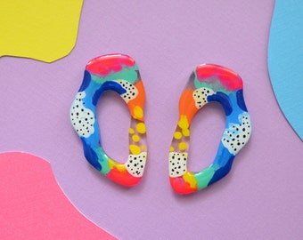 Squiggle Earrings, Colorful Acrylic Hoop Earrings, Funky Pattern Statement Earring, Hoop Studs, Colorful Resin Earring, Resin Jewelry