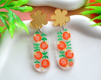 Orange Blossom Resin Earrings, Floral Statement Earring, Laser Cut Fruit Earrings, Laser Cut Acrylic Earring