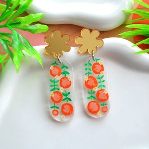 Orange Blossom Resin Earrings, Floral Statement Earring, Laser Cut Fruit Earrings, Laser Cut Acrylic Earring