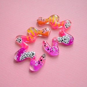 Squiggle Stud Earrings, Abstract Art Earrings, Orange and Pink Wavy Earrings, Resin Doodle Earrings, Funky Resin Jewelry image 1