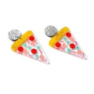 Pizza Earring, Food Earring, Clear Acrylic Earring, Pizza Slice Earring, Pizza Jewelry, Statement Earring, Pizza Slice Earring Resin Earring image 5