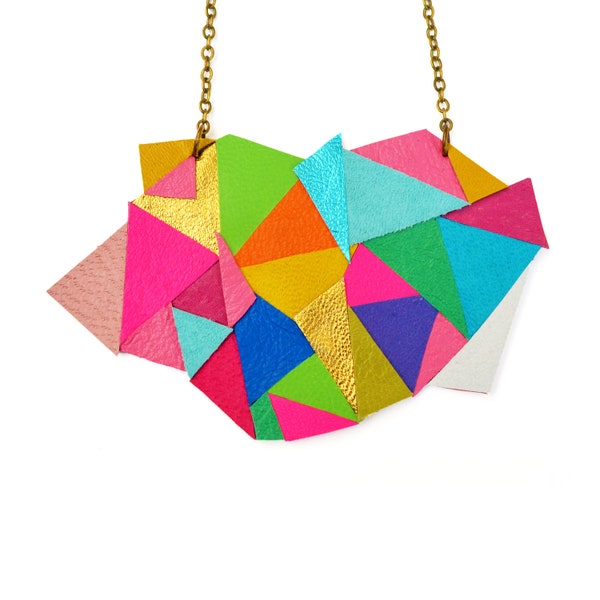 Neon Geometric Necklace Color Block Triangles