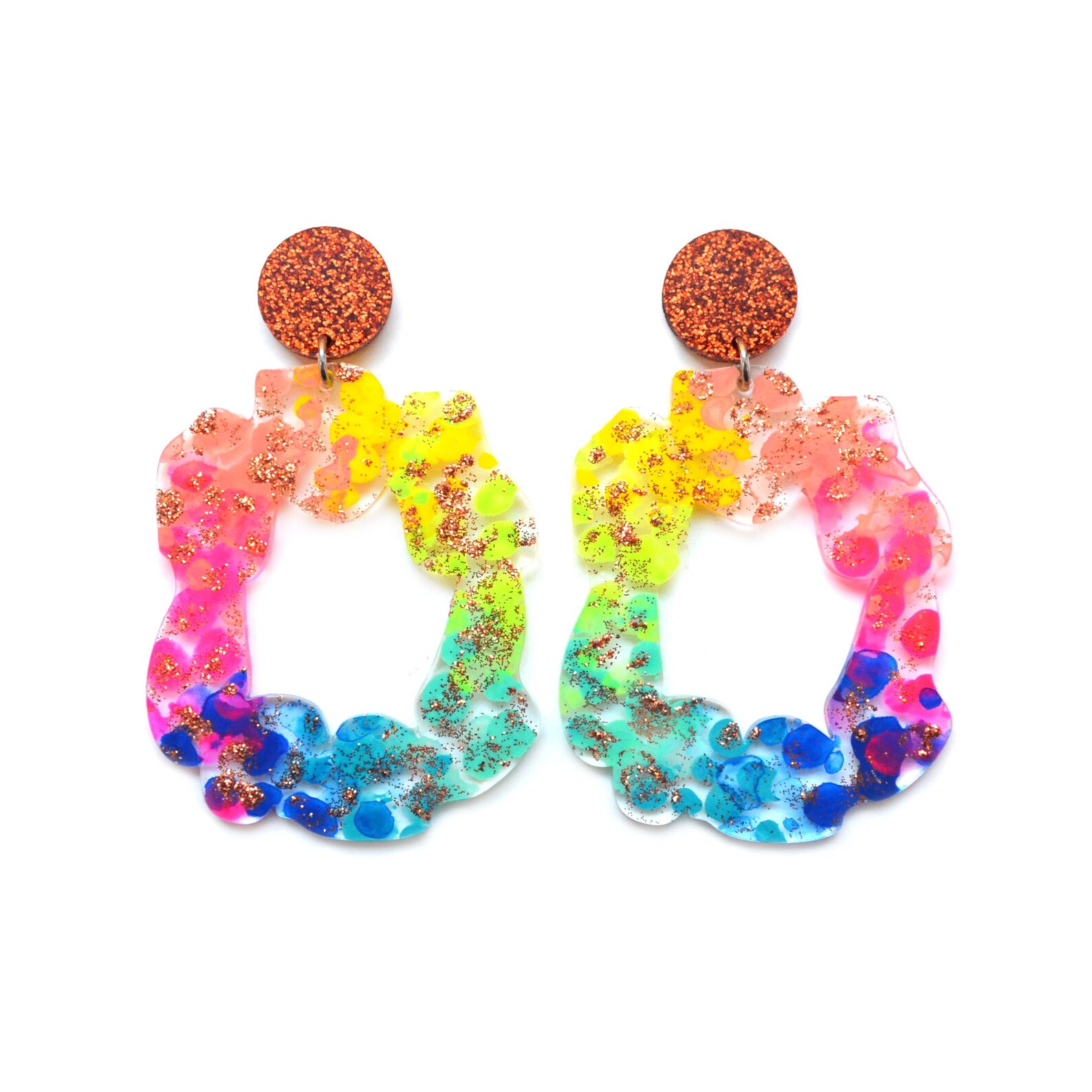 Rainbow Earrings Large Hoop Earring Acrylic Earring Rainbow Etsy