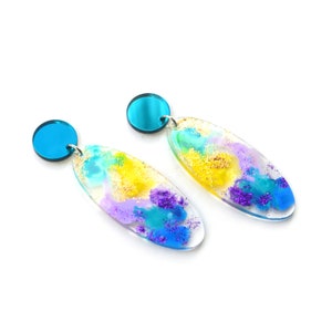 Blue Resin Earring, Pastel Earring, Statement Earring, Abstract Watercolor Earring, Laser Cut Earring, Acrylic Earring, Painted Earring image 6