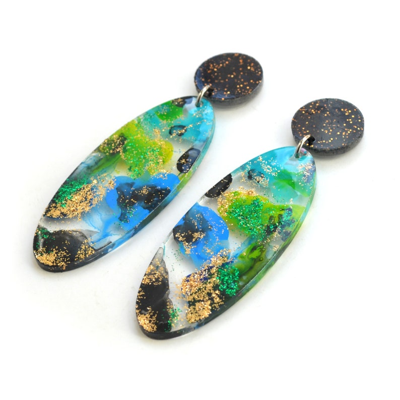Colorful Resin Earrings Watercolor Earring Laser Cut Earring Bright Painted Earring Statement Earring Acrylic Earring Abstract Earring