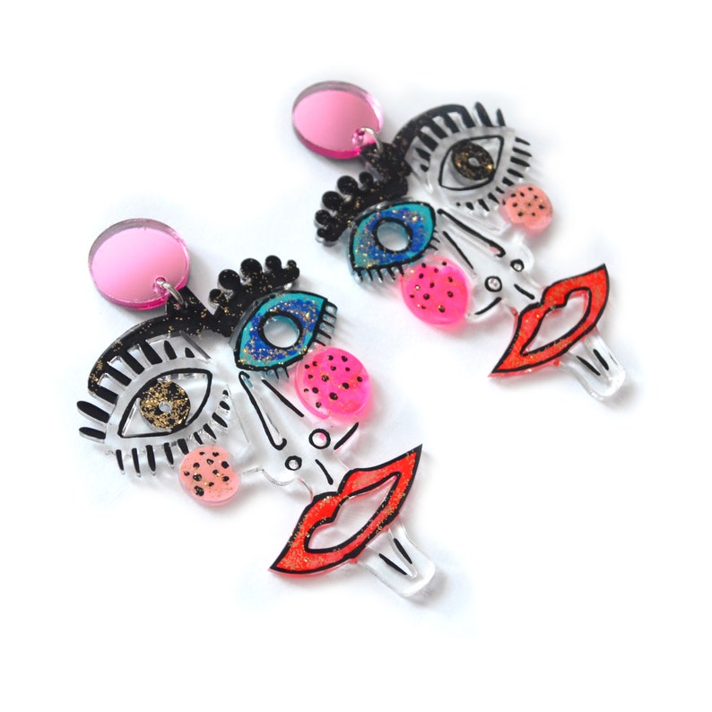 Abstract Face Earrings Statement Earring Resin Earrings Etsy