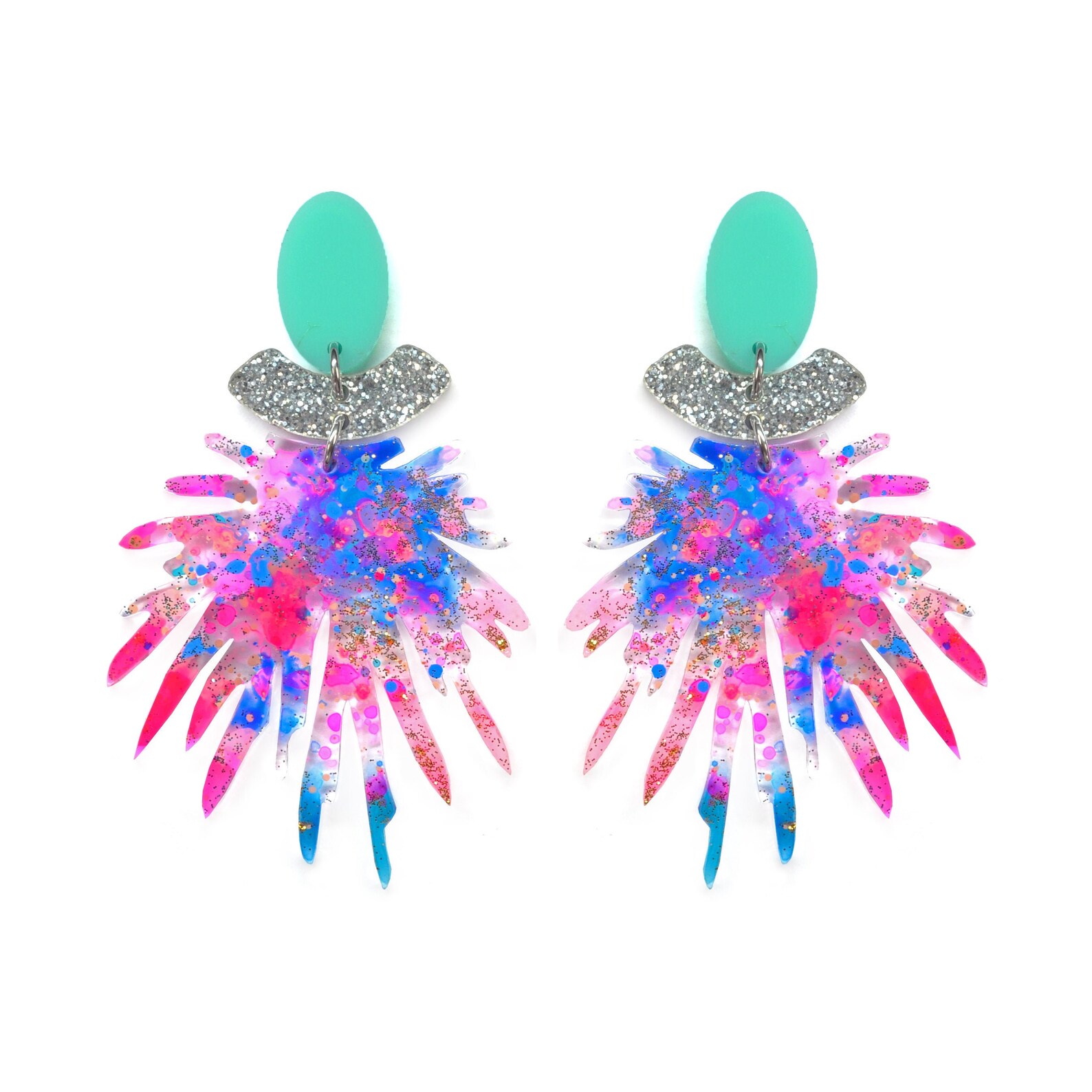 Pom Pom Earring Resin Earring Pink Acrylic Earring Funky Etsy