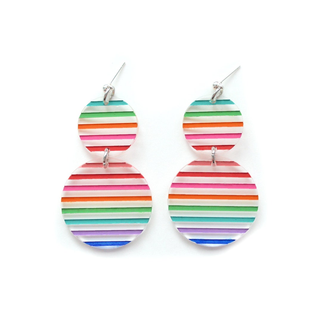 Rainbow Circle Drop Earrings Laser Cut Rainbow Earrings - Etsy